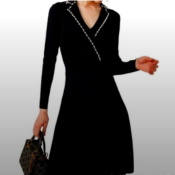 Sandro | Dresses | Sandro Paris Runway Black Pearl Dress | Poshmark